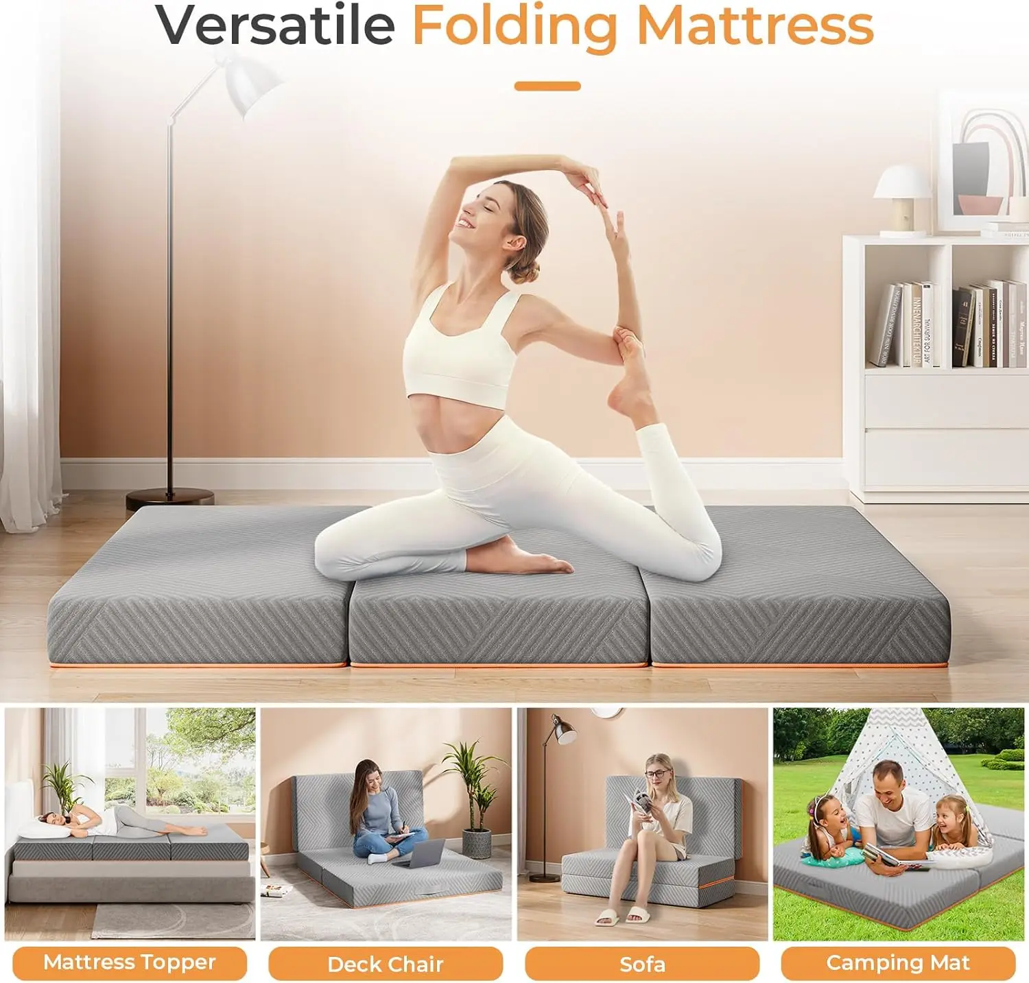 Vesgantti Matelas d'invité Pliable en 3 Parties en Mousse Gel pour Voyage, Camping, Sol, lit d'invité, Housse Lavable, certifié Öko-Tex