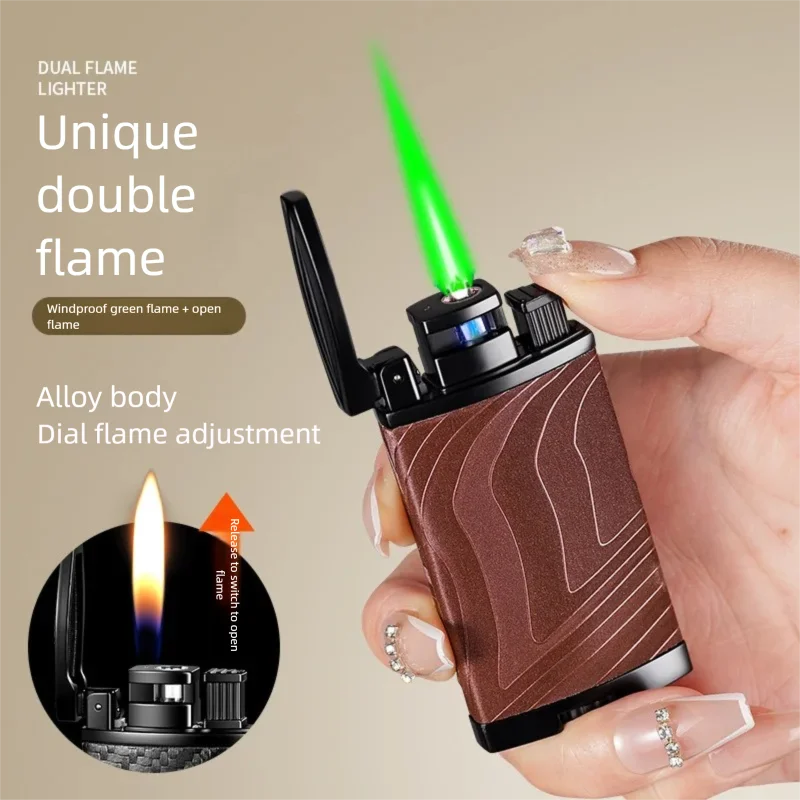 

Металлическая зажигалка с индивидуальным дизайном, двухрежимная, с зеленым пламенем, на бутане, в современном минималистичном стиле, коллекционная.