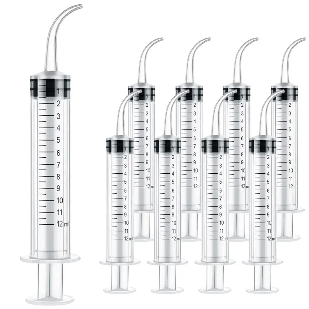 

100pcs 12ml Dental Disposable Irrigation Syringe With Curved Tip Sterile Individually Packed, Pet Feeding, Ear Cleaner irrigator
