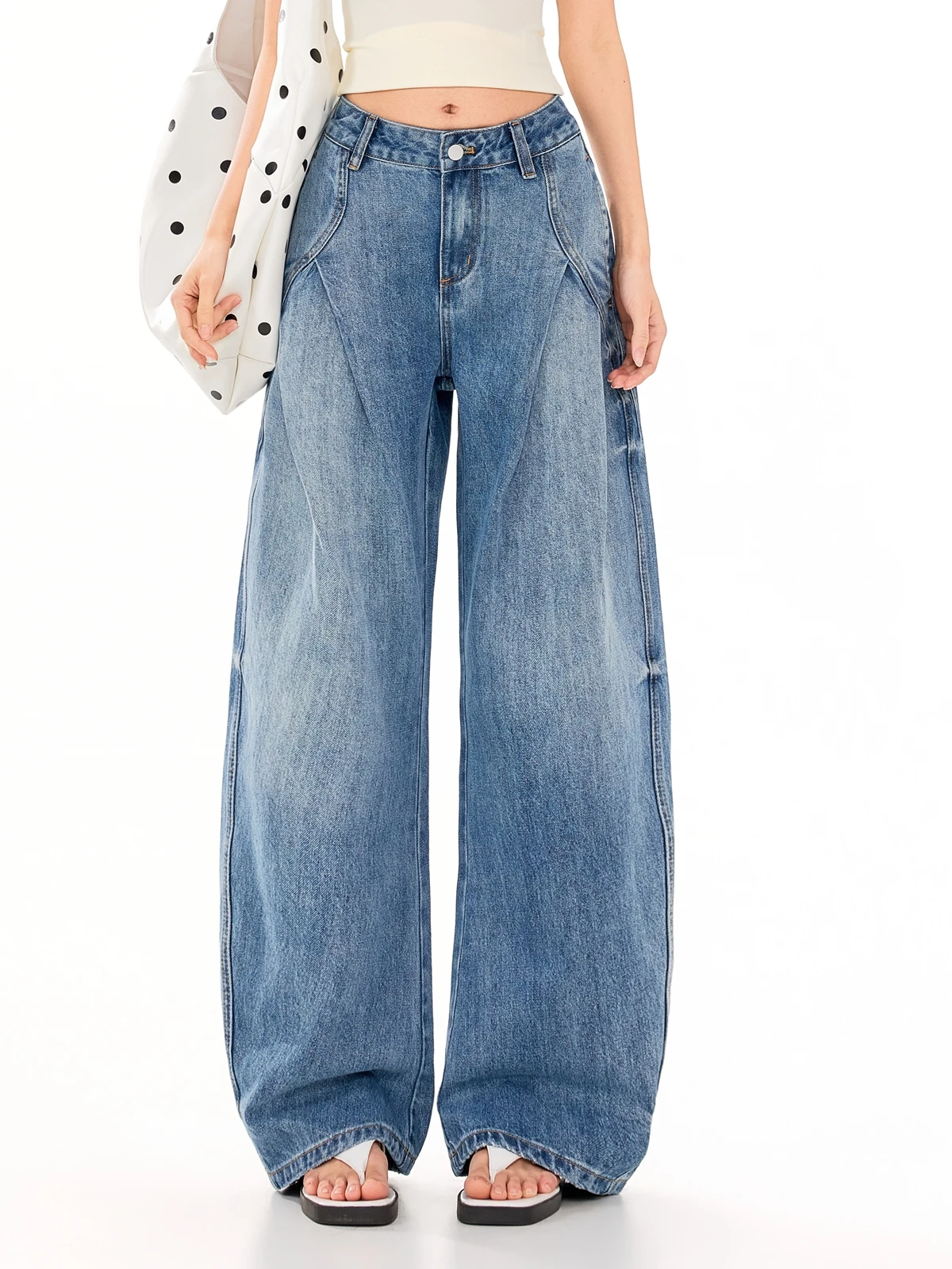 

Джинсы ZHISILAO: Новые свободные зауженные джинсы в винтажном стиле, повседневные, шикарные, классические, с высокой талией, широкие штанины, деним, весна 2026