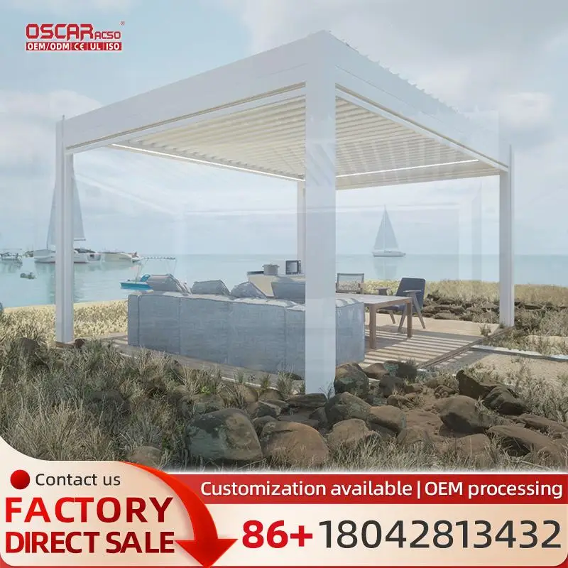 

Водонепроницаемая регулируемая уличная алюминиевая моторизованная беседка с жалюзи для беседки на заднем дворе, патио, перголы