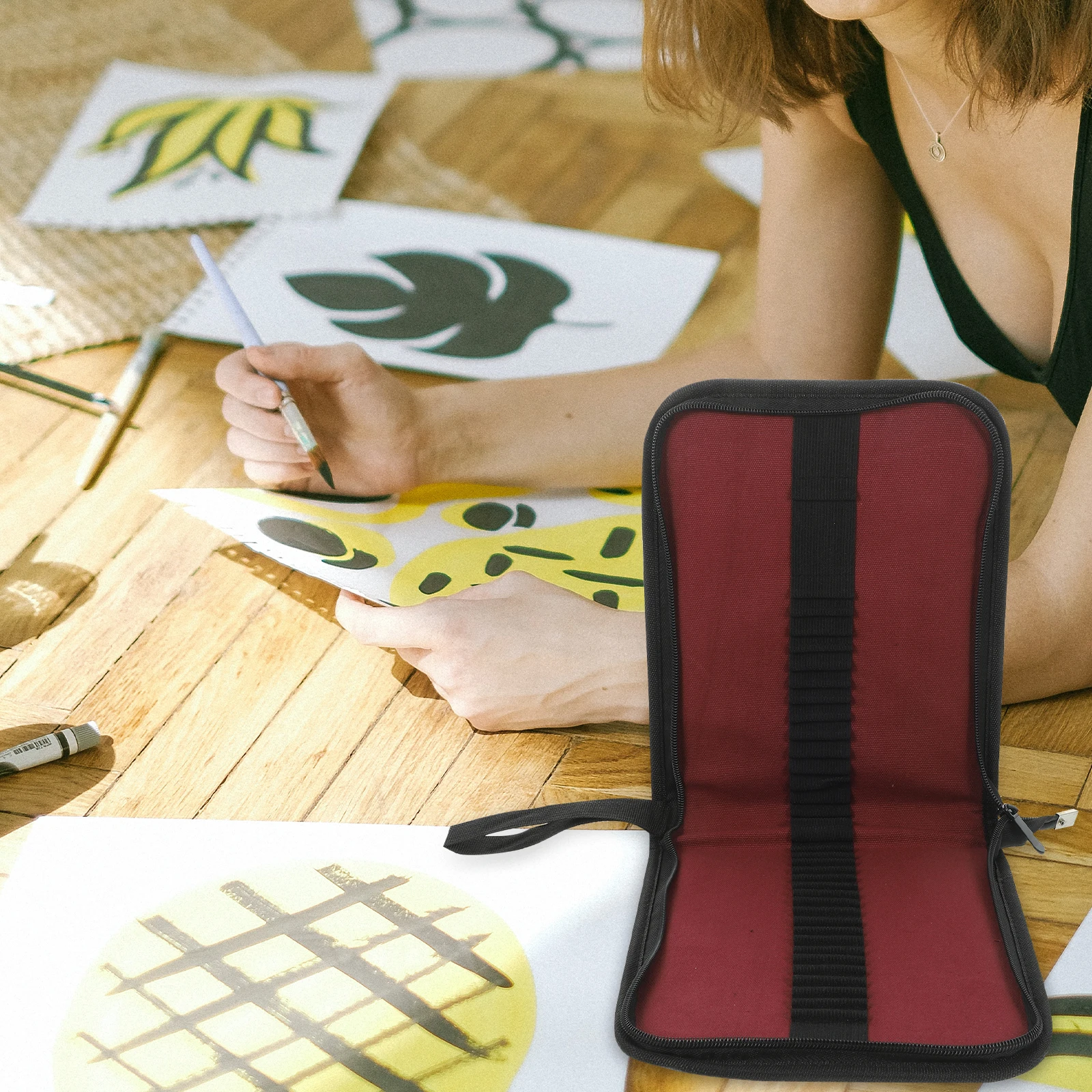 

Canvas Pencil Case Random Color Bag Storage Grade Material Wrap Fold Large Capacity Portable