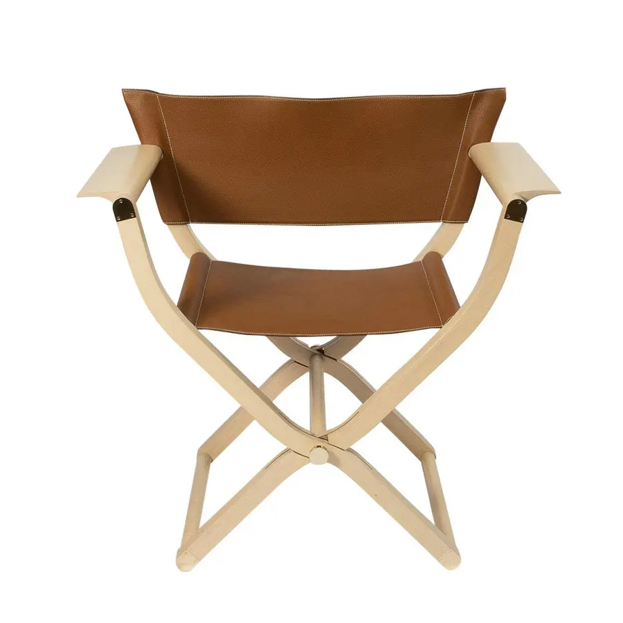 Modern  Camp Furniture Wooden Foldable Lazy Armchair Cozy Portable Saddle Leather Director Lounge Chair for Hotel Villa