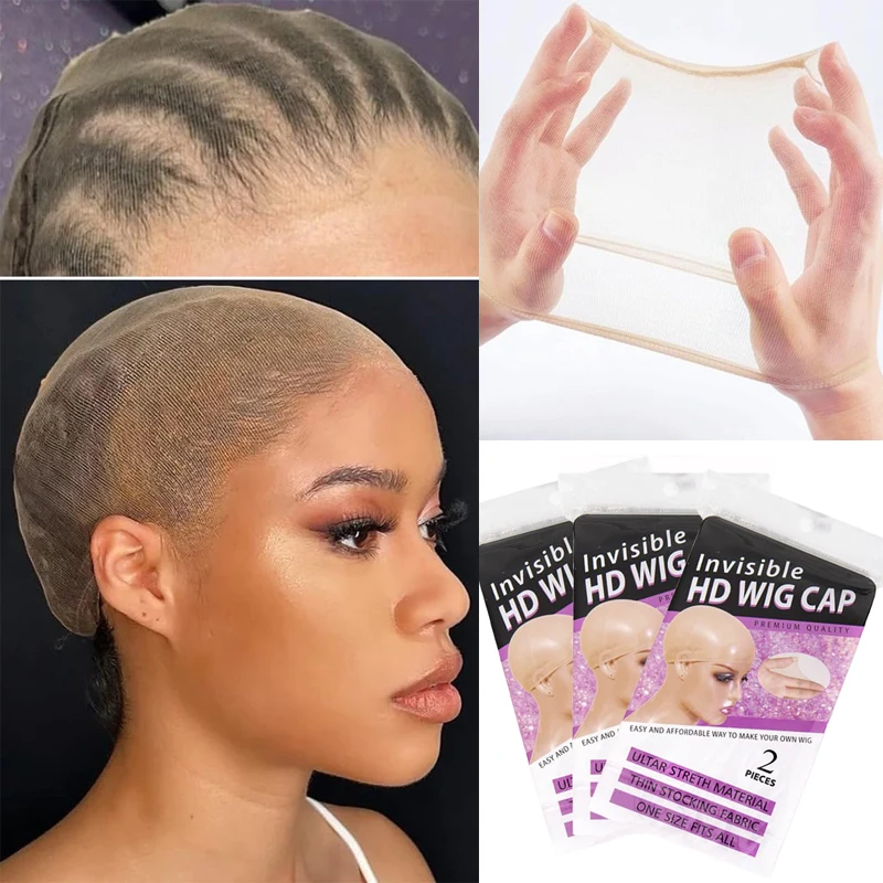 Hd Wig Cap para fazer peruca, Invisible Stocking Wig Cap, Stretch Nylon Hairnet, Acessórios para cabelo, Hot, Novo, 2pcs por pacote