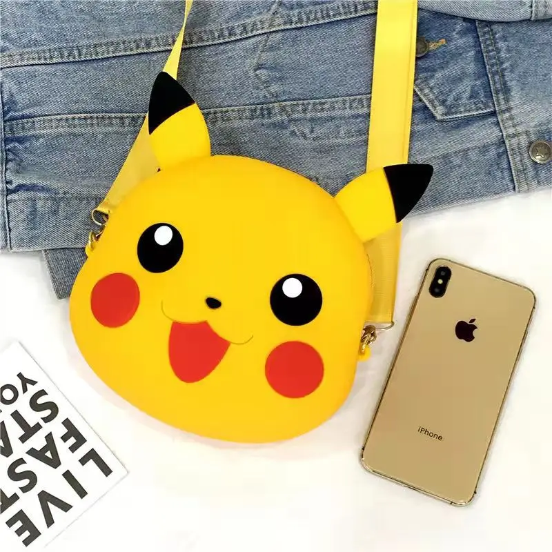 Pokemon Anime Pikachu Lovely Fashion Bag  Silicone Purse Messenger Cartoon Figures Model Toys Kids Gift Princess Small Storage