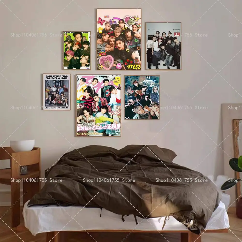KPOP A-Ateez Poster Self-adhesive Art Waterproof Paper Sticker Coffee House Bar Room Wall Decor