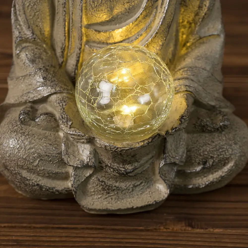 Vilead 27.5cm Resin Buddha Statue With LED Light Zen Meditation Figurine For Indoor Home Decor And Outdoor Patio Garden Ornament