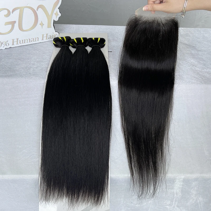 2x6 4x4 5x5 Transparent Lace Closure With Straight Human Hair Bundles With Closure Raw Hair Weave 3 Bundles With Closure 13x4