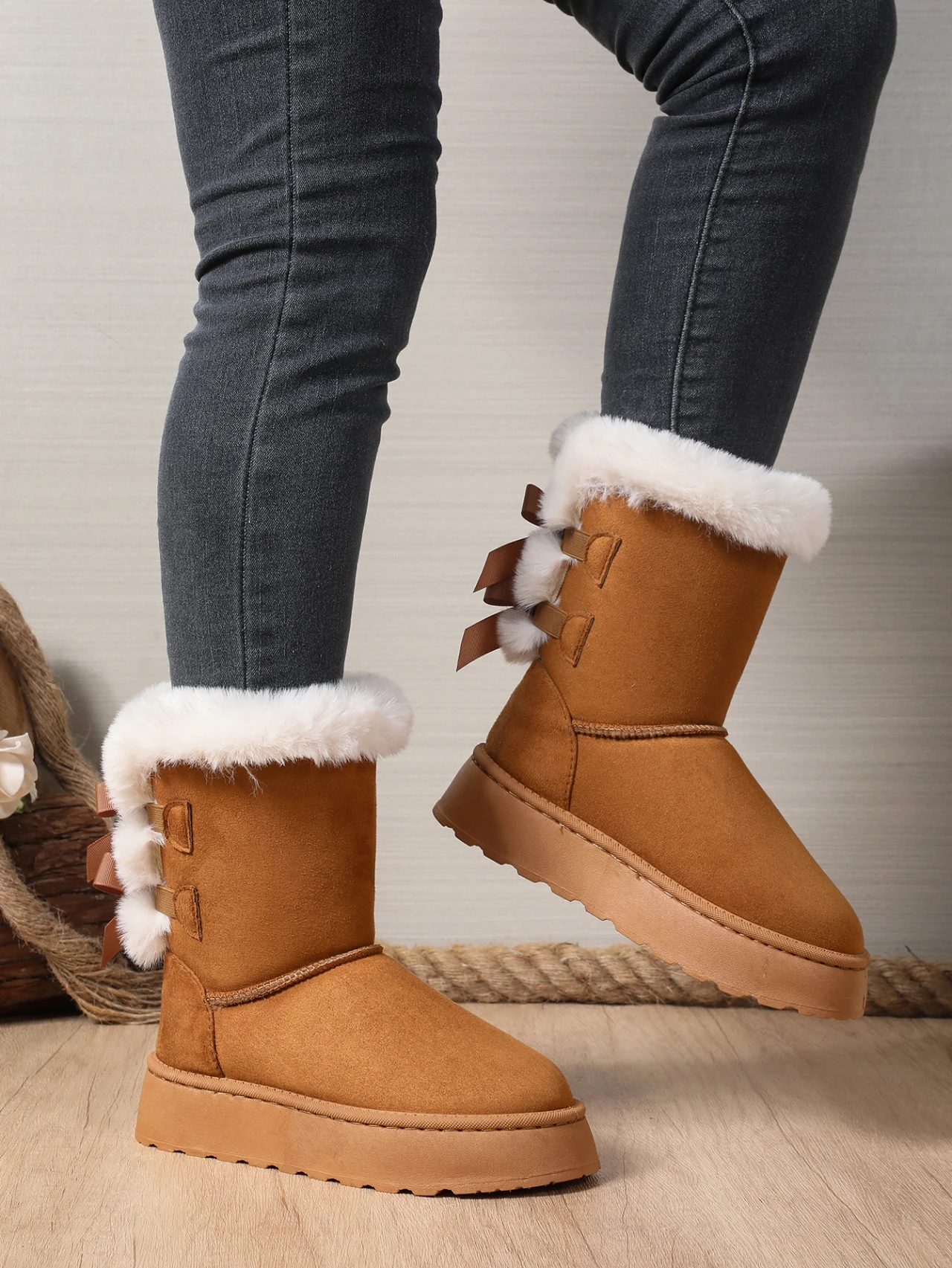 Winter Frauen Mid-kalb Stiefel Dicken Plüsch Dicke Sohle Nicht-slip Mode Schnee Stiefel Frauen Einfarbig Klassische retro Schuhe für Frauen – Detail 7
