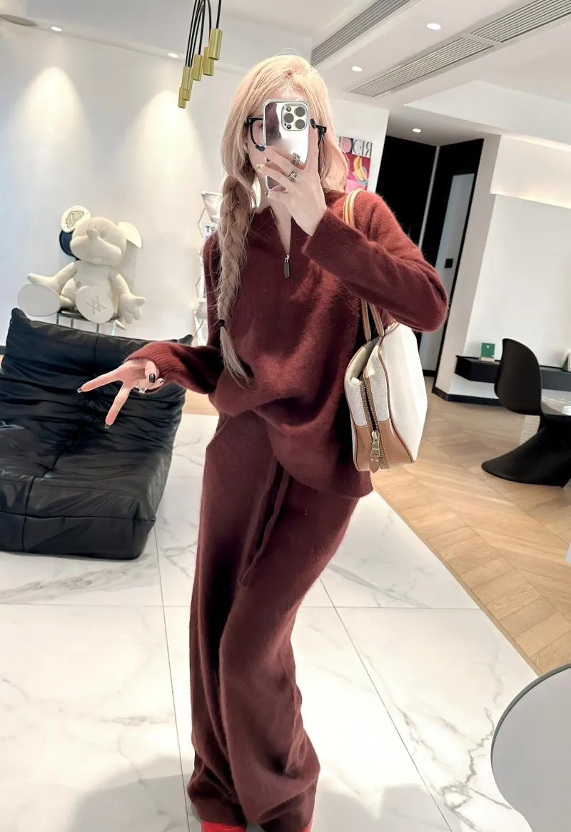 Winter New Sweater Suit for Women, Simple and Elegant Loose Version 100% Wool Suit Soft Cashmere Sweater Top Warm Women Party