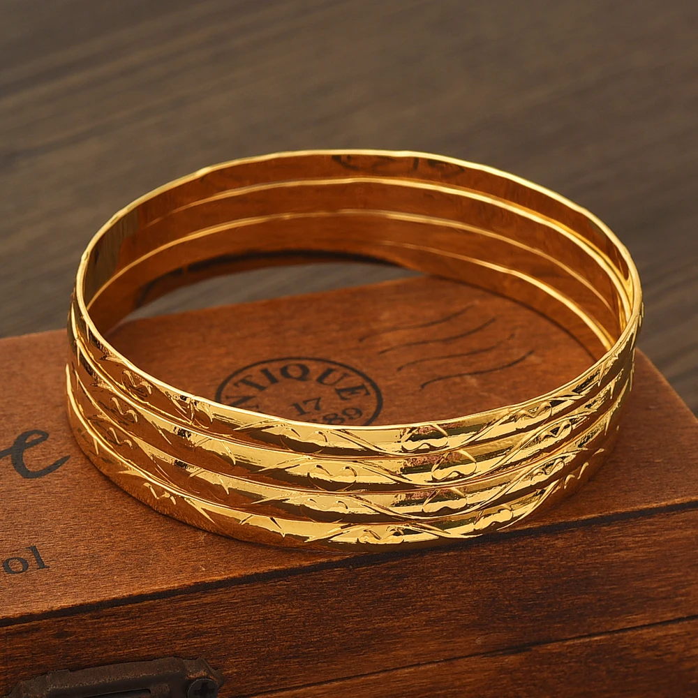 68MM 24K Ethiopian Wave Dubai Trendy Wedding Bangles for Women Arab African Gold Color Bracelet Jewelry Middle East Gifts