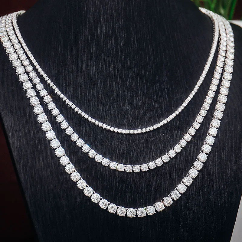 Hot selling pure silver 18k moissanite necklace in D color 2-4mm hip-hop personality trend ins tennis chain