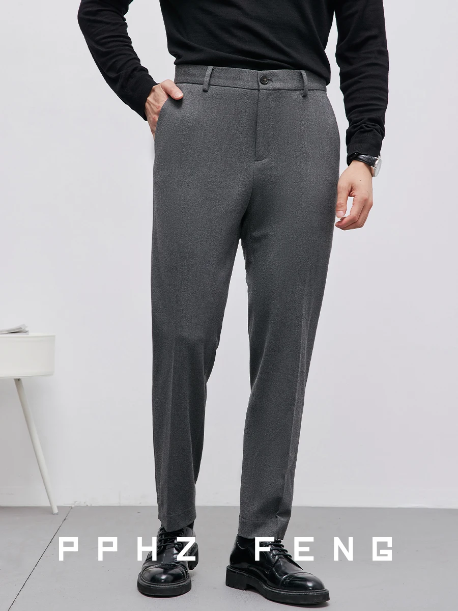 

Busin Casual Woolen Fce Lined Straight Leg Pants Comfortable Autumn Winter Commute Men's Versatile Casual Trousers