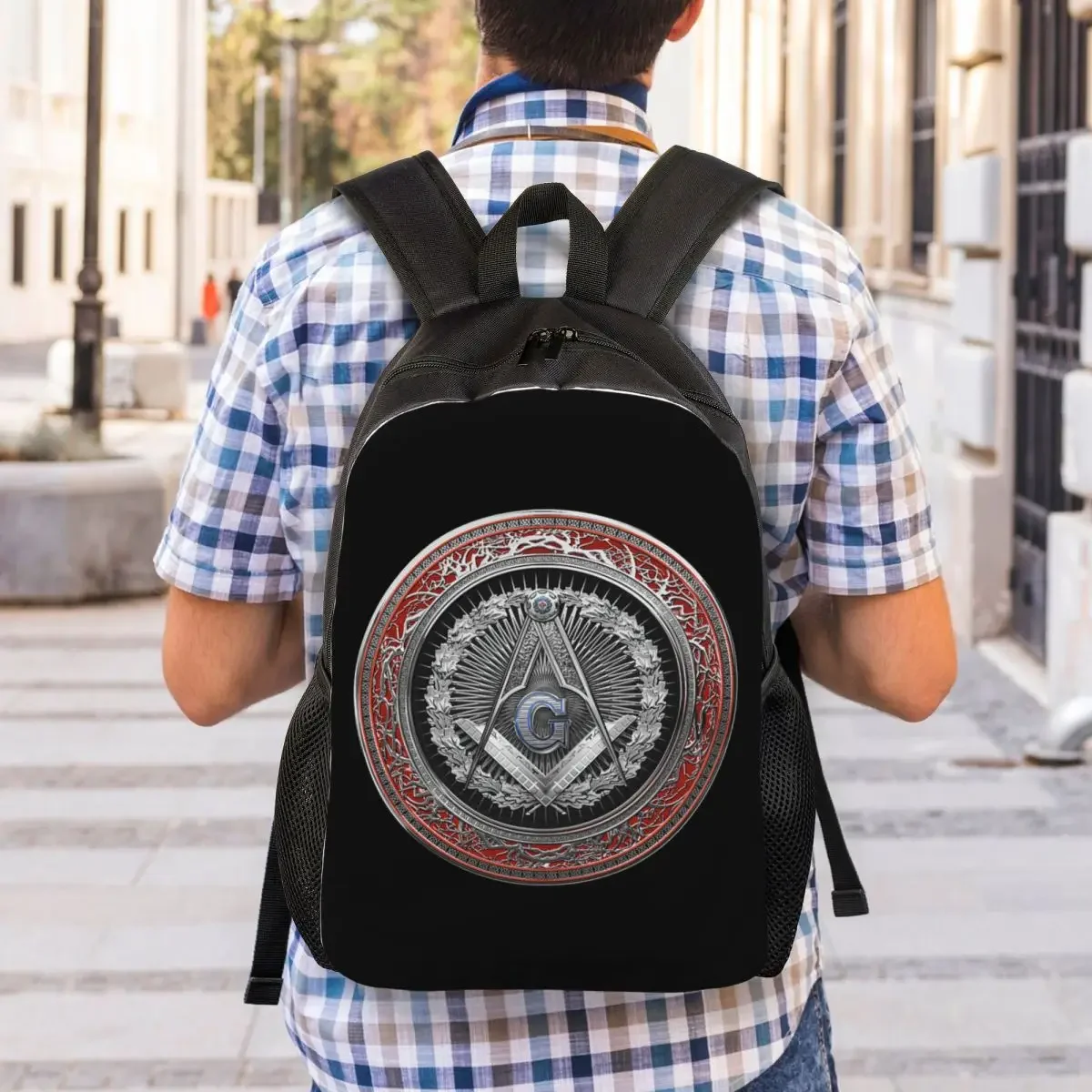 Custom Masonic Mason Freemason Laptop Backpack Men Women Fashion Bookbag for College School Student Freemasonry Bag
