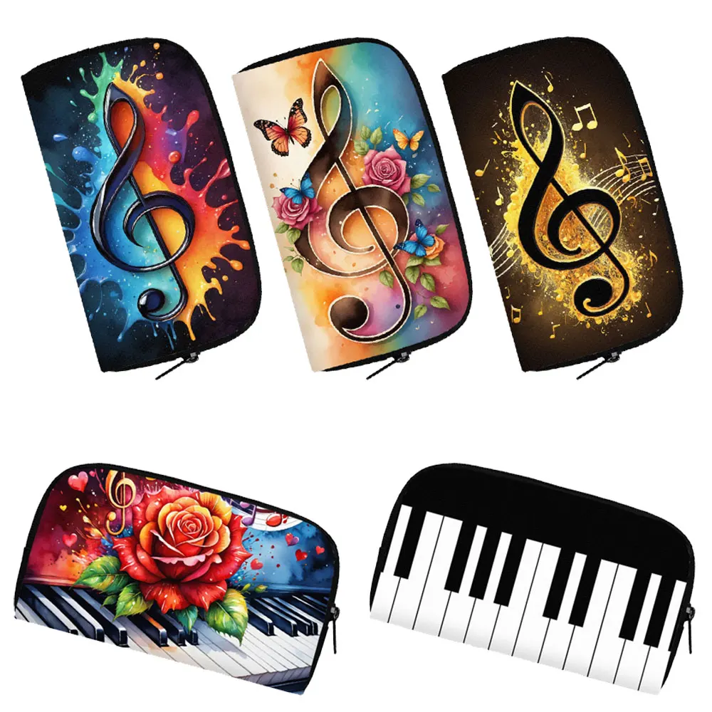 Watercolor Painting Musical Note Pattern Wallet Piano Keyboard Card Key Holder Coin Money Purse Lipsticks Bag Long Wallets