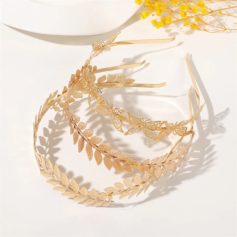 Bridal Hair Accessories Hair Bands Korean Gold Leaves Wreath Vintage Metal Pearl Wedding Tiara Headband Women Girls Hair Crown