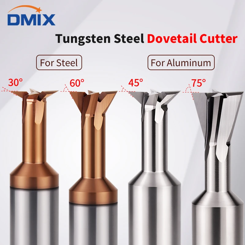 

DMIX Carbide Dovetail Milling Cutter CNC 30 45 60 75 Degree Tungsten Steel Machining Tool for Steel And Aluminium End Mill2-16mm