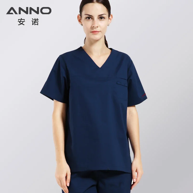 Anno algodão esfrega conjunto uniformes de enfermagem para unisex roupas elásticas altura qualidade enfermeira uniforme hospital pessoal terno