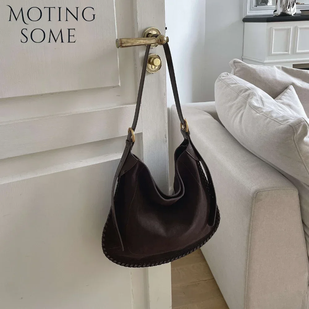 Motingsome Suede Bags New Women Tote Matte Leather Tote Bag Lazy Underarm Saddle Bag Large Capacity Hobos Messenger Purses 2024