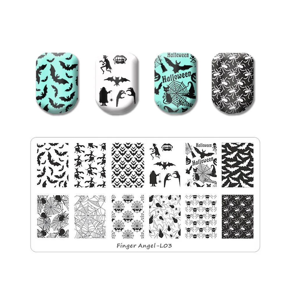 Halloween Series Manicure Printing Steel Plate Skull Head Nail Stamping Plate Bat Image Nail Art Template With Nail Stamper