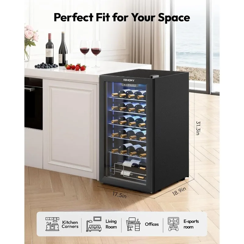 25 bottle Wine Cooler Refrigerator, Freestanding Compressor Wine Fridge with Adjustable Temperature and Digital Control