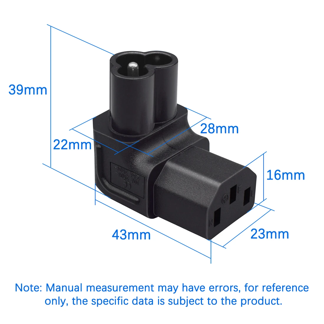 JORINDO IEC320 C6 TO C13 power conversion plug, L-shaped plum blossom Shape male to C13 female upward bending design adapter