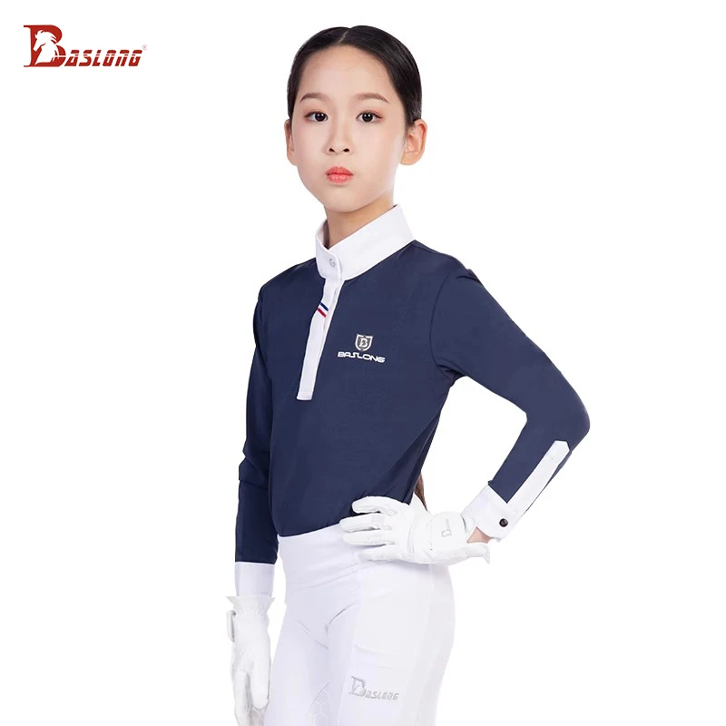 Детская рубашка поло, одежда для конного спорта, детская футболка, топ с длинными рукавами, защита от солнца, дышащая одежда для мальчиков и девочек, одежда для соревнований по верховой езде, рыцарская одежда