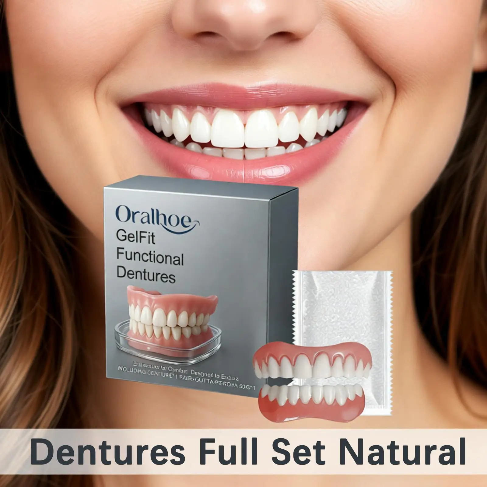 Pop Licone Dentures Full Set Soft Safety Easy to Use Perfect Fit Oral Improve Tooth Loss Broken Temporary Denture Kit CK848-fro