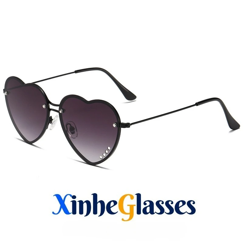 

Diamond Studded Frameless Metal Sunglasses, Sunglasses for Men and Women, Sun Protection Heart-shaped Sunglasses