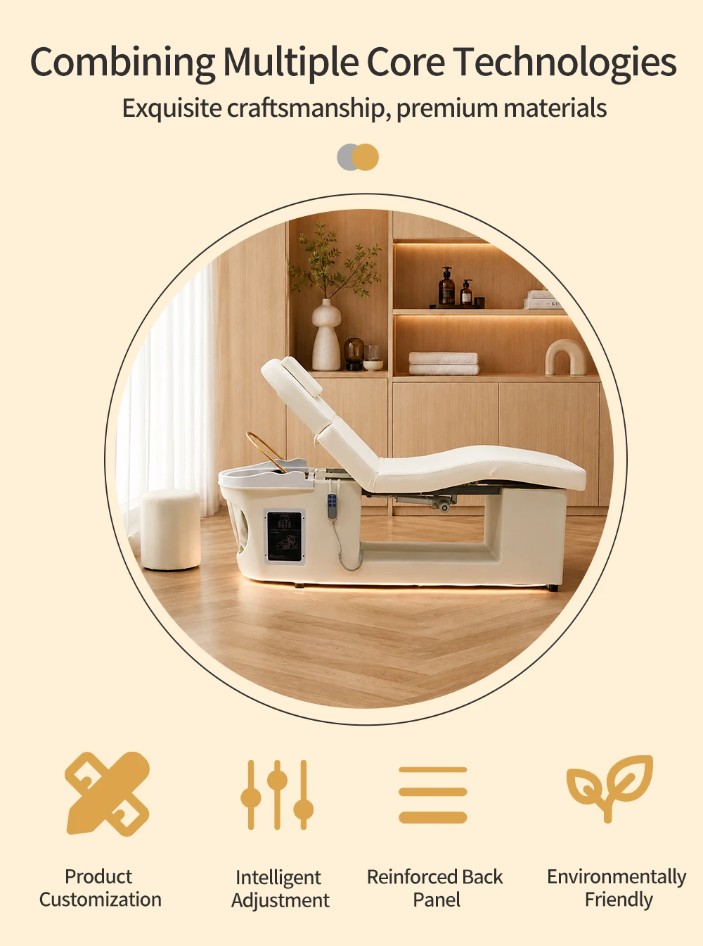 Fabrik-Großhandel Maßanfertigung Shampoo-Liege mit Elektrischer Rückenlift-Funktion Massagetisch Friseursalon-Möbel Neuestes Design – Detail 4