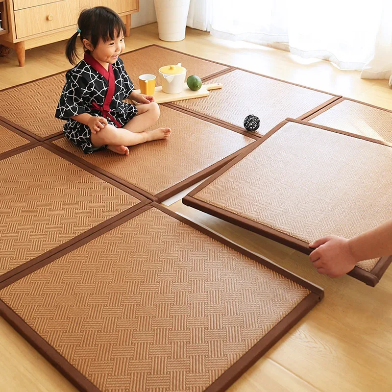 

Summer Foldable Rattan Mat Tatami Cooling Carpet Living Room Floor Mat Nap-Friendly Straw Woven Sleeping Mat for Tea Rooms