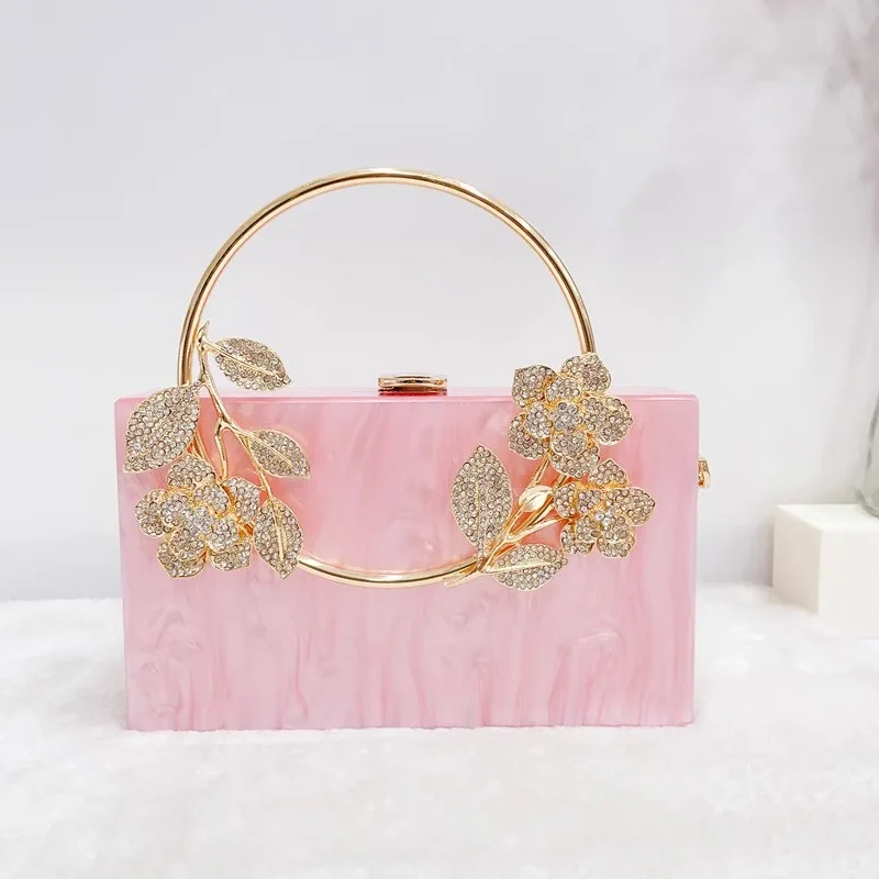 Women Acrylic Evening Bag Clutch Purse Box diamond flower Evening Clutch Bags For Wedding Party Luxury Gold Green Purses Handbag