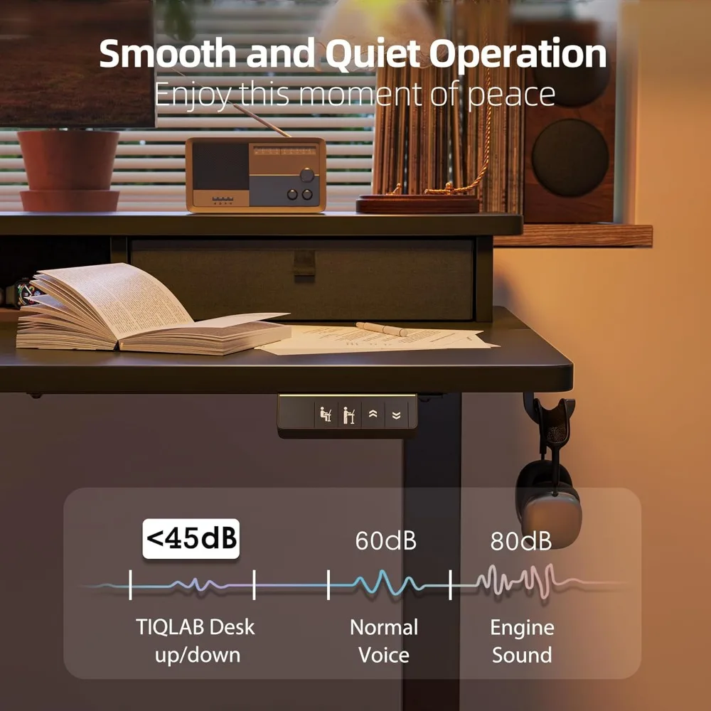 مكتب قائم كهربائي قابل للتعديل بارتفاع 47 × 24 بوصة مع رف تخزين ودرجين
