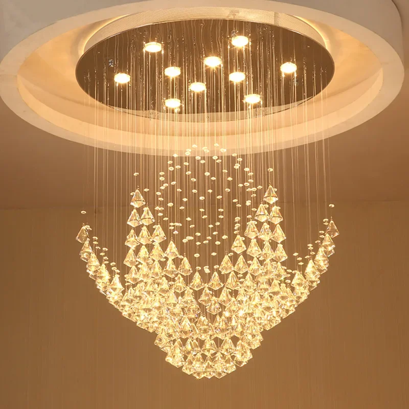 Modern Lighting Diamond Crystal LED Round Design Large Crystal Chandelier For Living Room Hotel Home Decorlighting