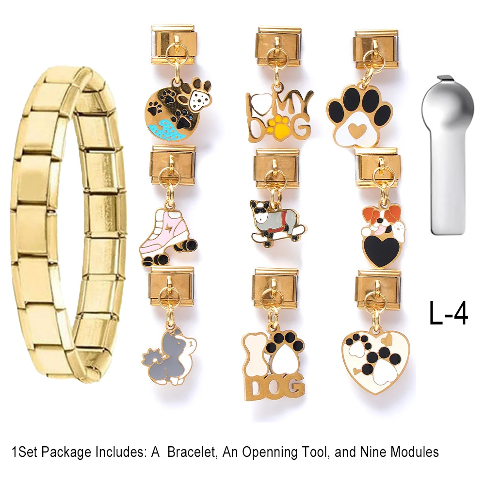 

11pcs I love My Dog Theme Italian Charm 9mm Module Stainless Steel Bracelet Set for Woman Men Kids DIY Making Jewelry Gift Pack