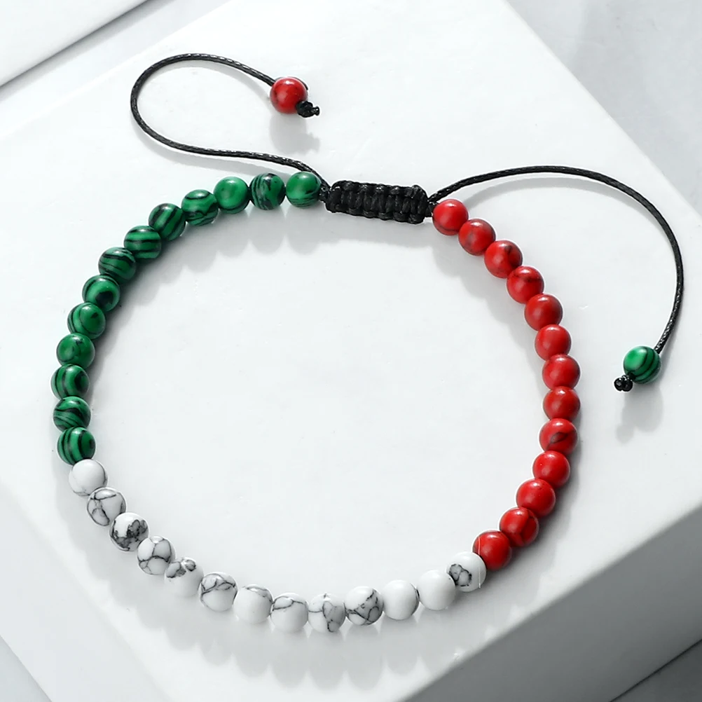 Adjustable 4mm Beads Palestine Flag Bracelet Natural Stone Malachite Country Flags Color Russia France Mexico Bangl Jewelry Gift