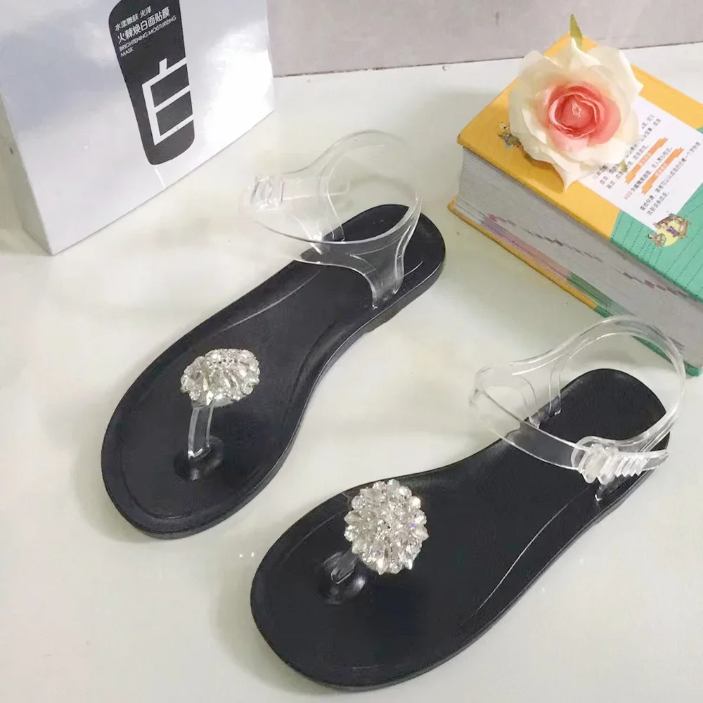 Women's shoes 2024 summer  new lemon strawberry crystal jelly flip flops transparent fruit flat plastic sandals women