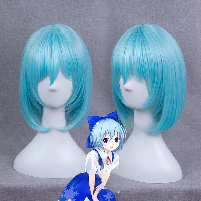 OIRHOUプロジェクト女性用の青いかつら、短い巻き毛、耐熱性、人工毛、コスチュームギフトウィッグ