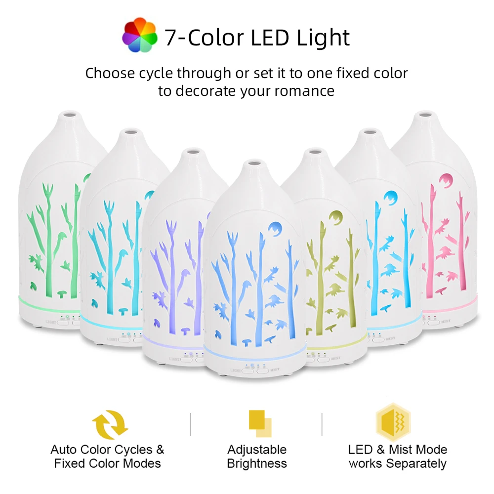 7 Color LED Aromatherapy Diffuser with Hollow Out Design  Includes 3 Essential Oils, Auto Shut Off, Ultra Quiet Operation for Ho