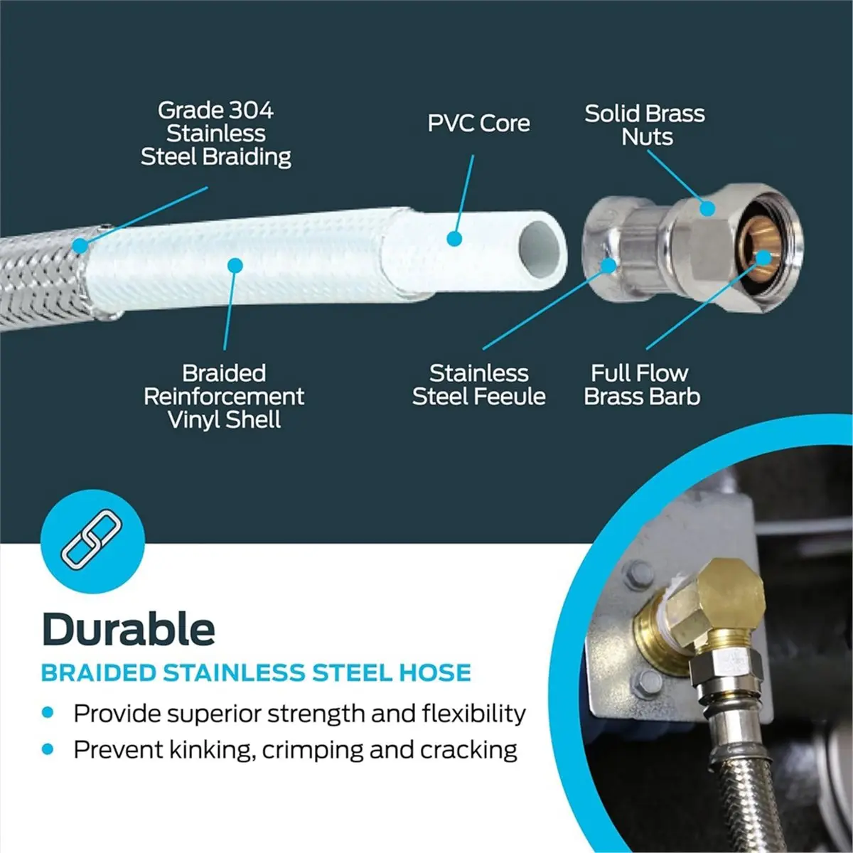 6 Ft Dishwasher Installation Kit, Braided Stainless Steel Supply Line with 3/8 Inch Compression Ends