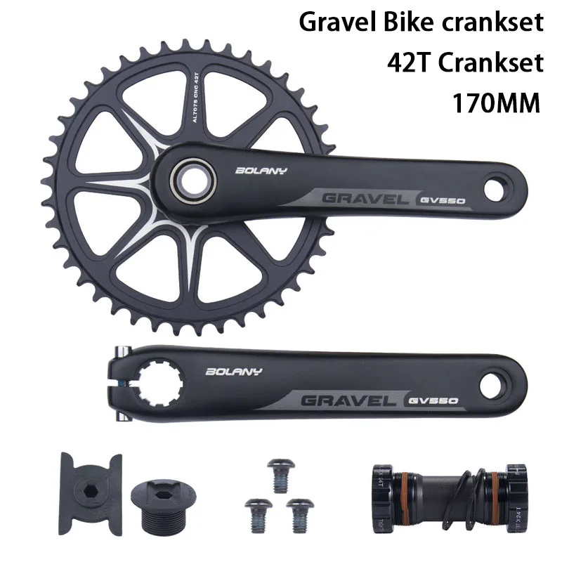 

Gravel Bicycle Crankset 170mm Single Chainring 10/11 Speed Wide and Narrow Sprocket 42T For Off-Road Hollow Integrated Crank