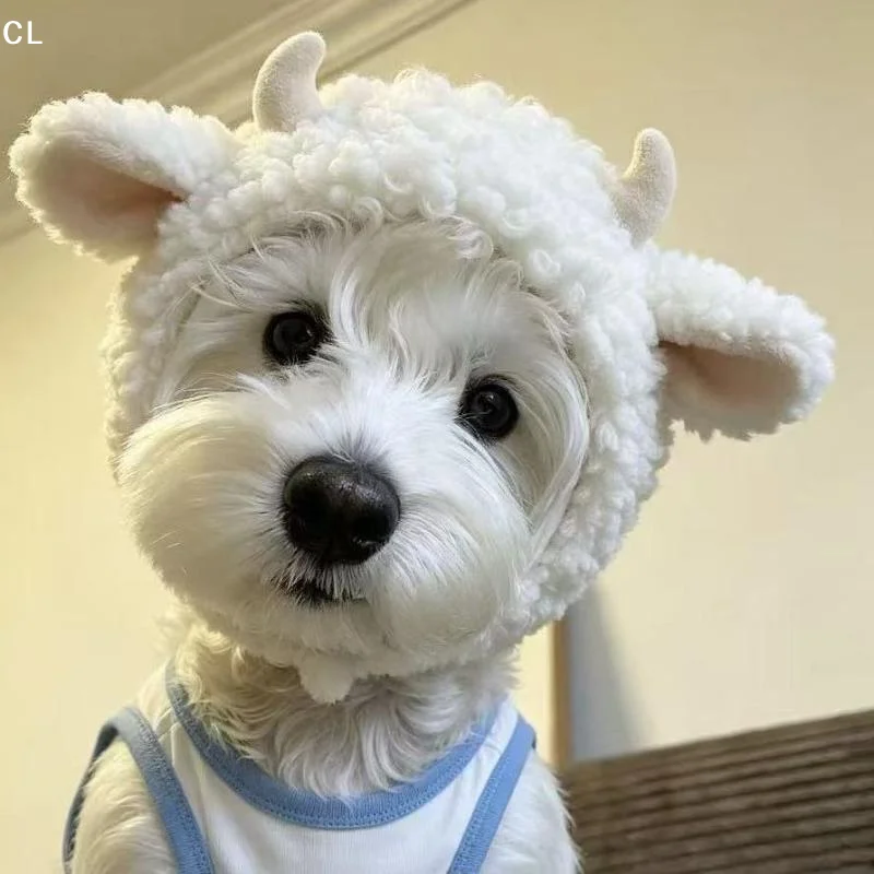 AttireTroveCute Fluffy Plush Sheep Shaped Dog Hat With Horns Soft Comfortable For Pet Cosplay Party Photos