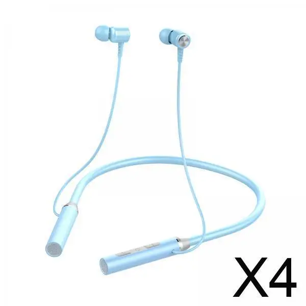 

4xWireless Neckband Headphones Headset Built in Microphone gym Blue