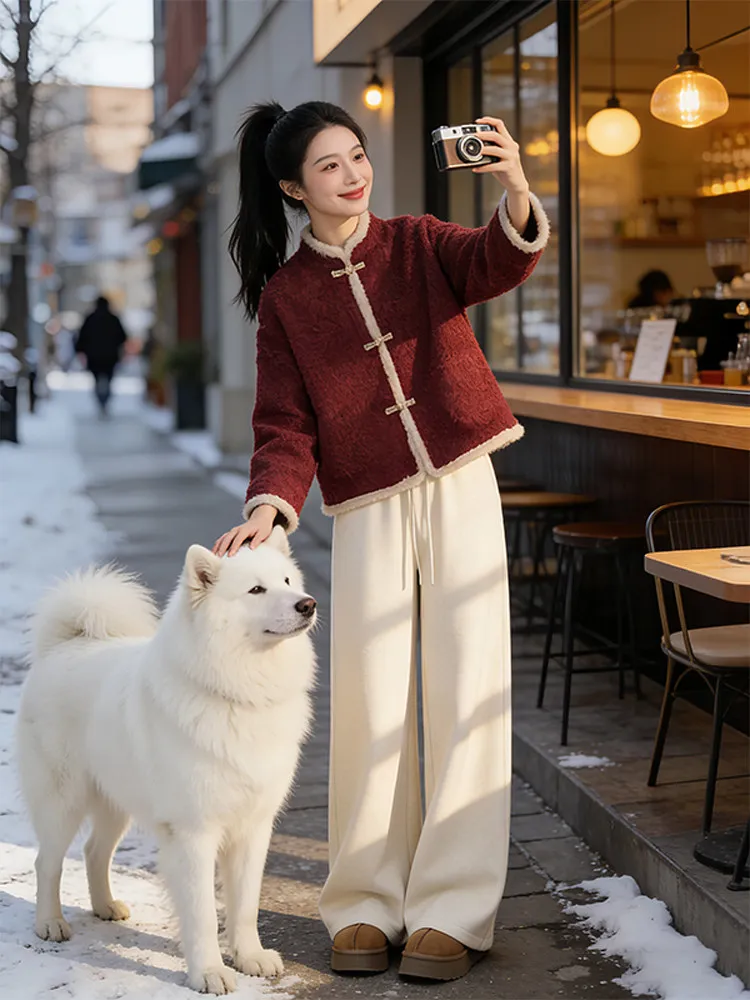 

New Chinese Sle Red National Faion Retro Button Coat Women Winter New Warm Large Size Cotton Clothes ort Outerwear