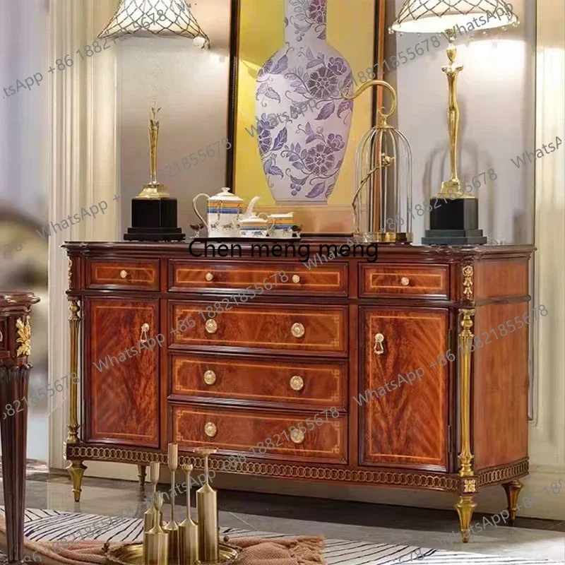 Hot sales European Vintage Pure Copper Accessories Side Cabinet Luxury Villa Entrance Cabinet Neoclassical Foyer Solid Wood Lock