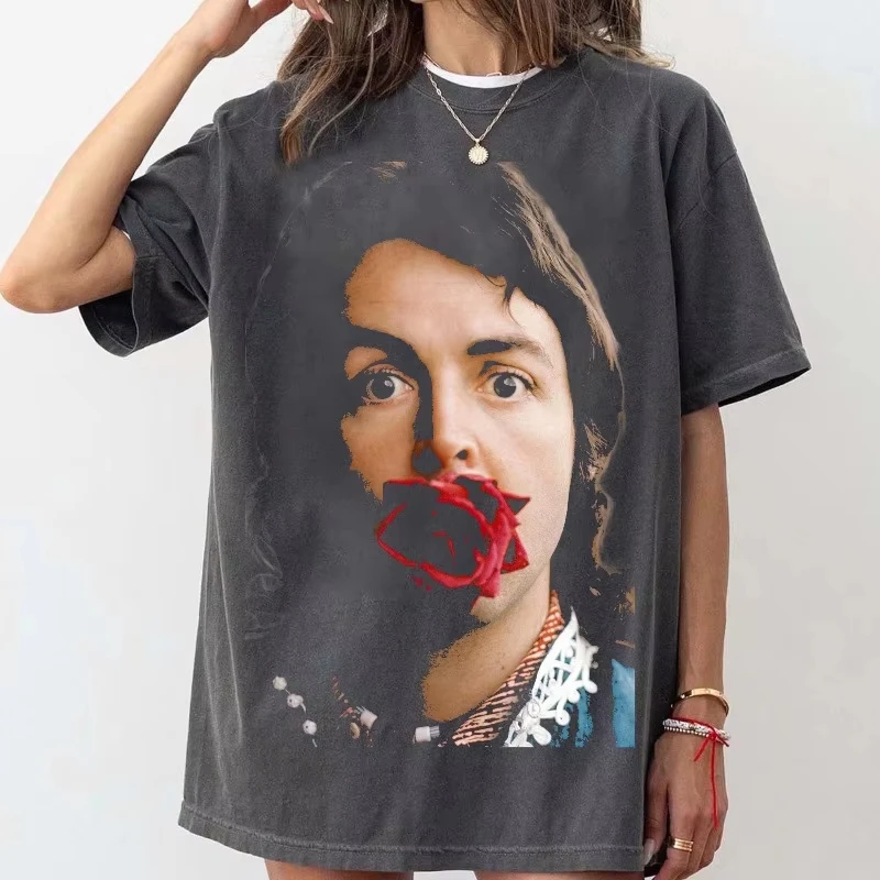 The Beatles Art Vintage Poster Tee Paul McCartney Tour T Shirt Casual Loose Streetwear O Neck Y2k T Shirts Print Tees Unisex