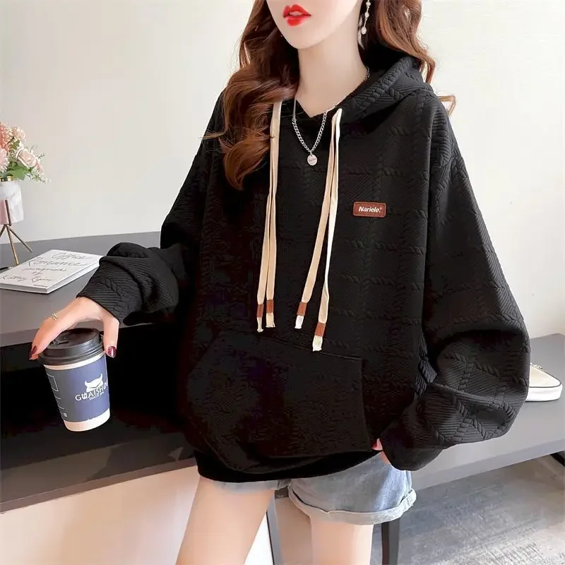 

Waffle Hoodies Women Spring Autumn Trendy Hooded Jackets Fashion Niche Design Sense Kangaroo Pocket Hoodie Chic Thin Coats Woman