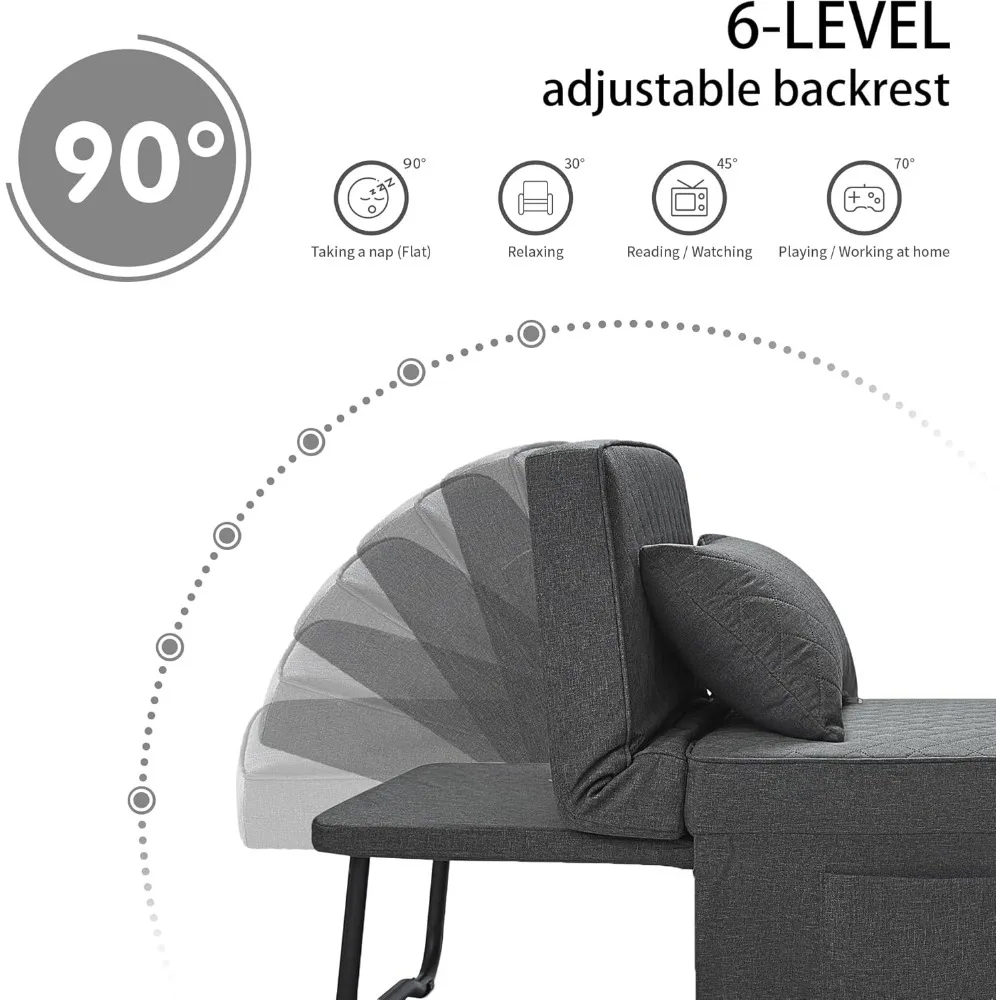 Sofa Bed, 4 in 1 Multi-Function Folding Ottoman Breathable Linen Couch Bed with Adjustable Backrest Modern Convertible Chair