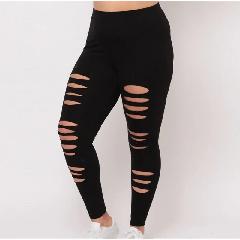 Plus Size Rách Lỗ Ngụy Trang In Độ Đàn Hồi Quần Legging 4Xl 5Xl Cao Cấp Giảm Béo Thể Dục Quần Legging Dài Cho Nữ