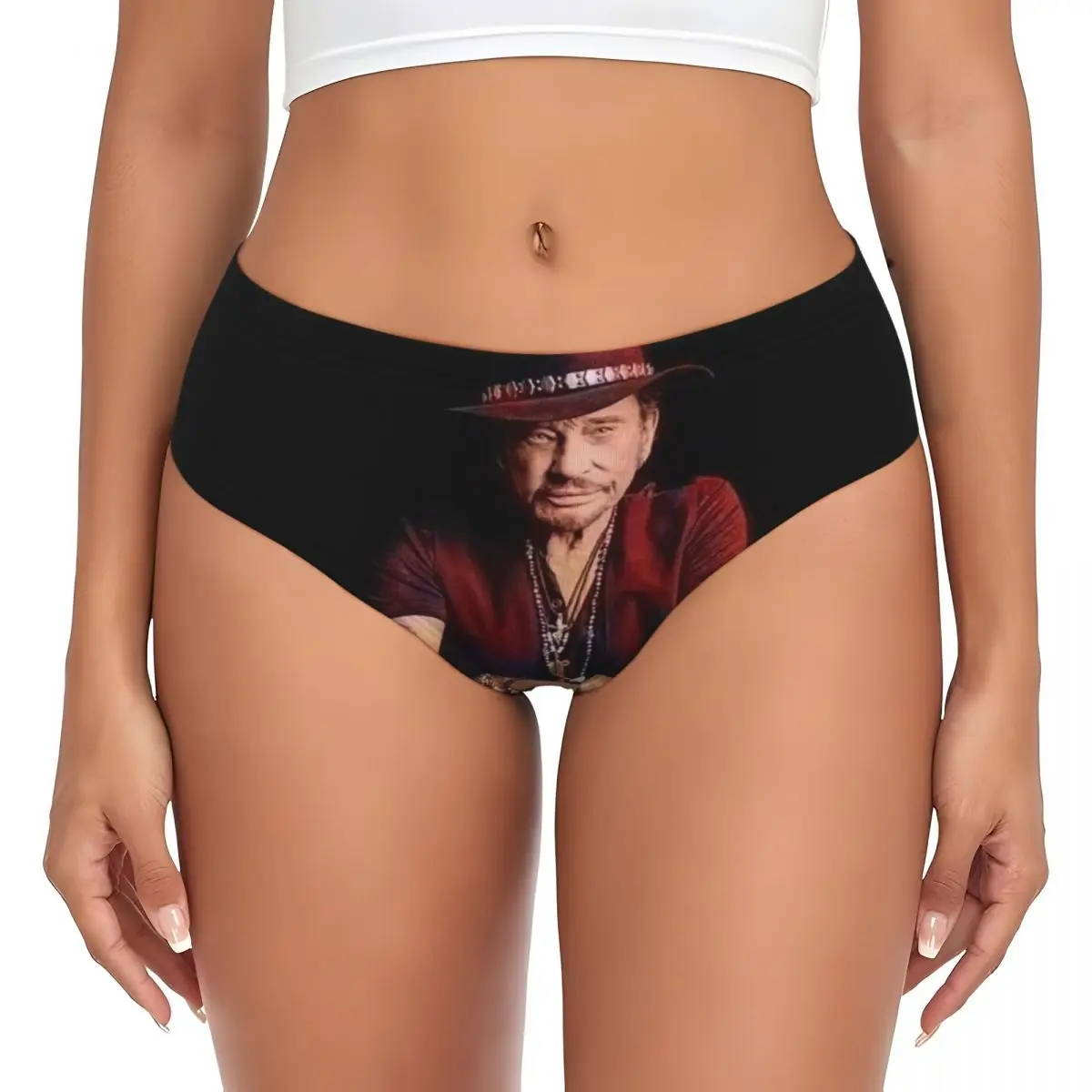 Custom Johnny Hallyday Brief Panties Women's Comfort Stretch French Rock Singer Underwear Valentine's Day Gifts Underpants